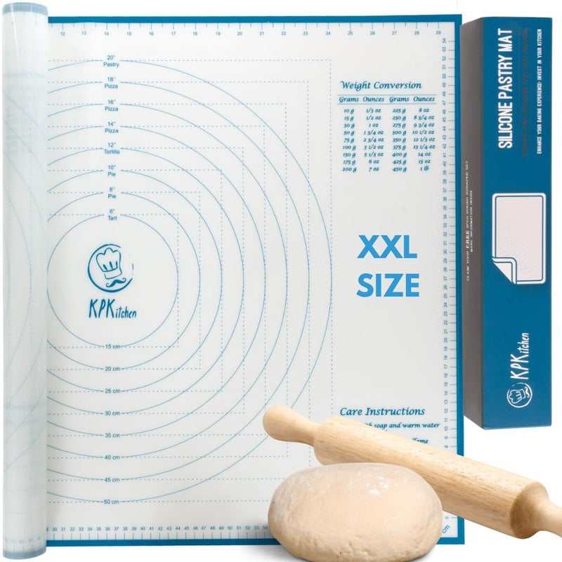 KPKitchen XXL Silicone Pastry Mat â€“ Non-Slip, Easy-Clean Rolling Mat for Dough, Cookies, Pie, Bread, Pizza & Fondant â€“ Extra Large 23.5â€ x 31.5â€ Baking Mats Board with Printed Measurements & Conversion Chart - Image 1